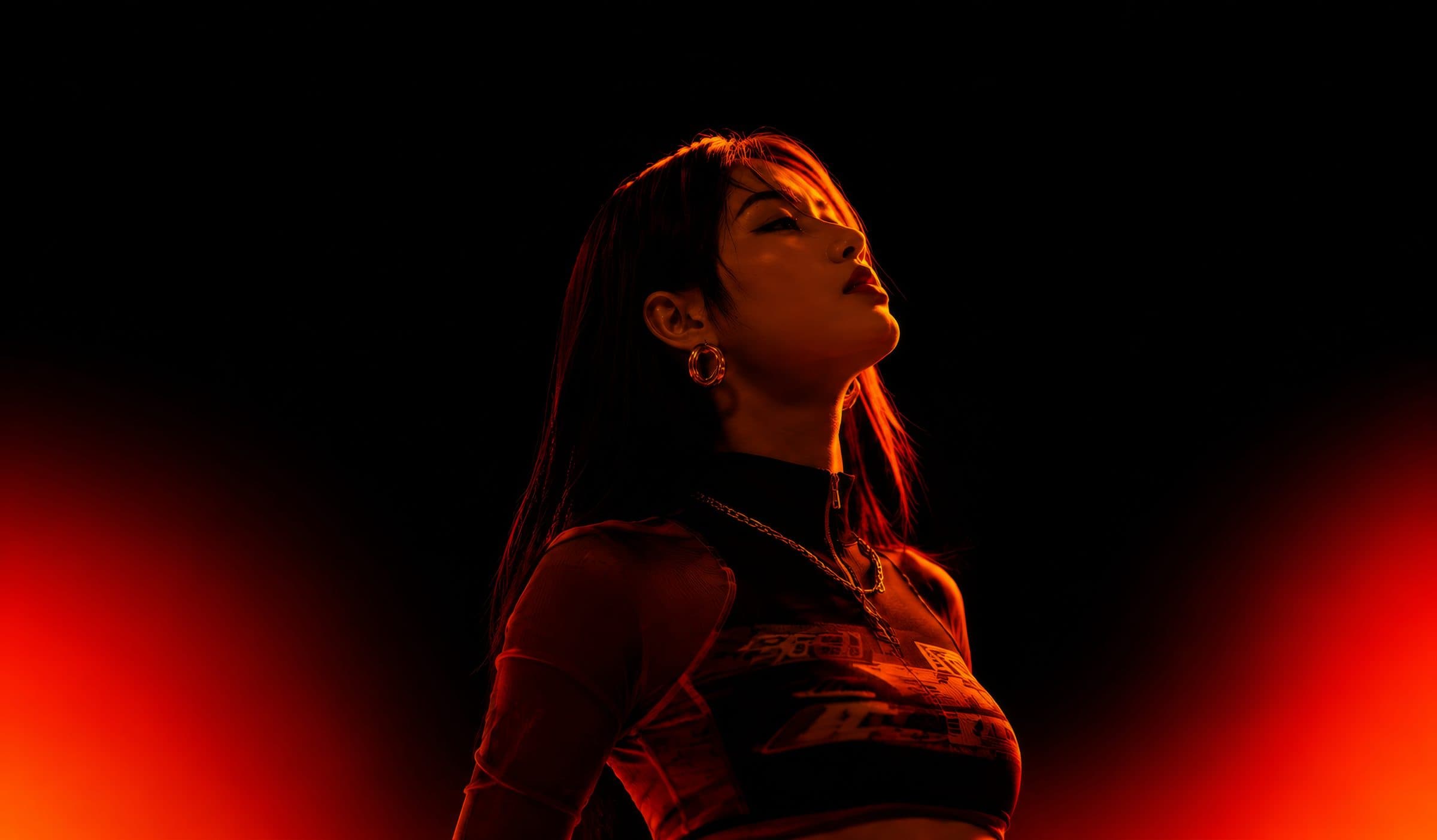 Cinematic portrait under red light